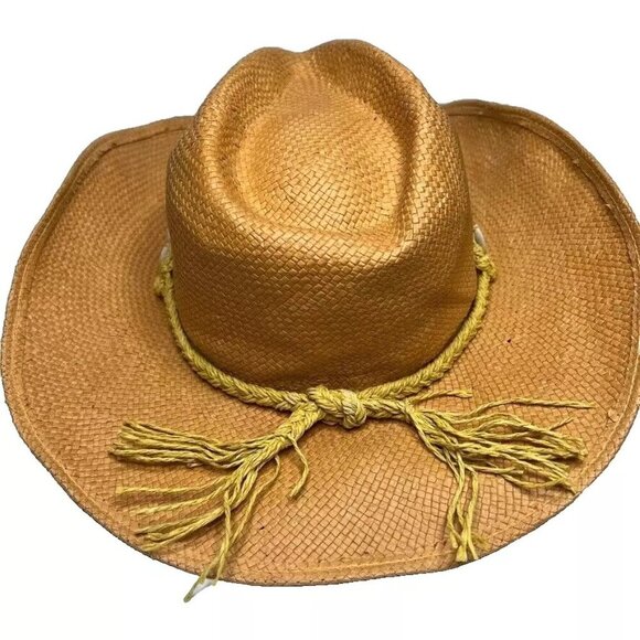 Dorfman Pacific DPC Women Hat OS Shell Band Pinch Front Straw Beach Western Fall - Picture 3 of 7